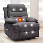 Fauteuil inclinable releveur pour personnes âgées, avec massage et chauffage, canapé simple pour salon, fauteuil d'appoint inclinable à 135°, 2 porte-gobelets et poches latérales