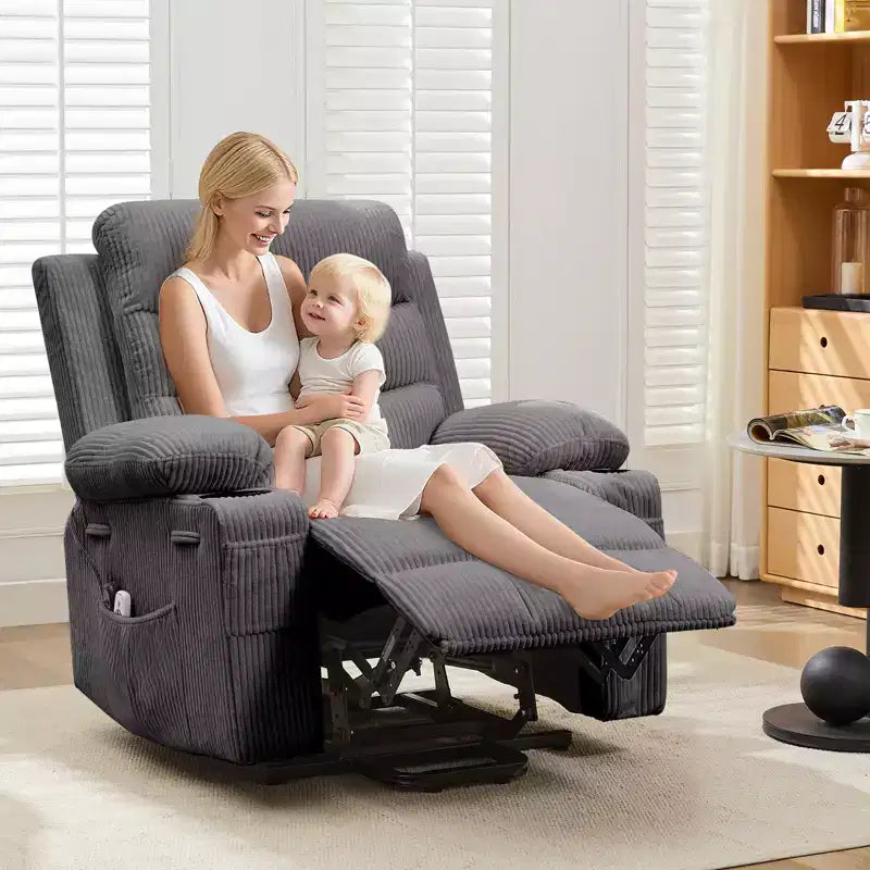 Fauteuil inclinable releveur pour personnes âgées, avec massage et chauffage, canapé simple pour salon, fauteuil d'appoint inclinable à 135°, 2 porte-gobelets et poches latérales