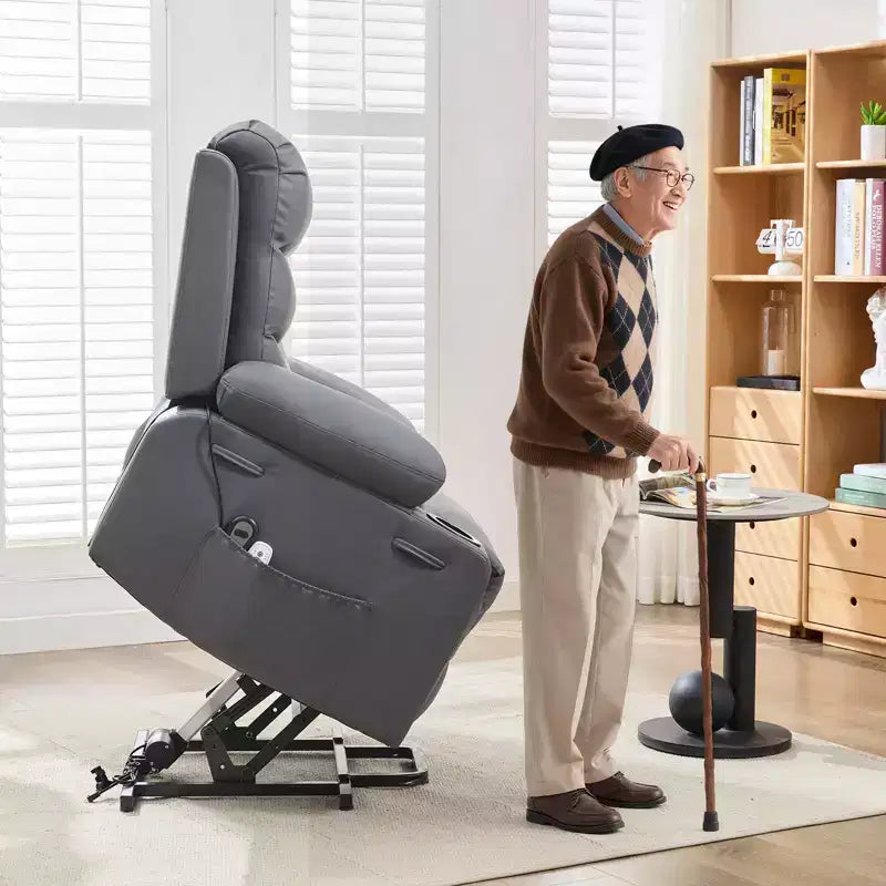 Fauteuil inclinable releveur pour personnes âgées, avec massage et chauffage, canapé simple pour salon, fauteuil d'appoint inclinable à 135°, 2 porte-gobelets et poches latérales
