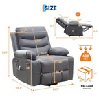 Fauteuil inclinable releveur pour personnes âgées, avec massage et chauffage, canapé simple pour salon, fauteuil d'appoint inclinable à 135°, 2 porte-gobelets et poches latérales
