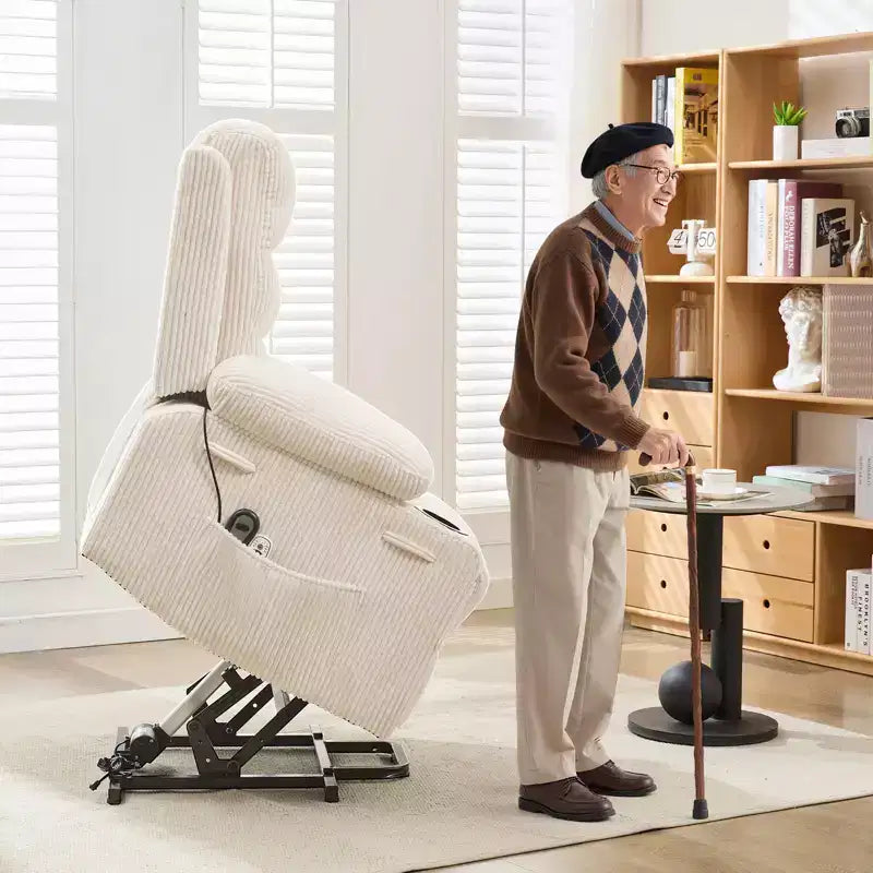Fauteuil inclinable releveur pour personnes âgées, avec massage et chauffage, canapé simple pour salon, fauteuil d'appoint inclinable à 135°, 2 porte-gobelets et poches latérales