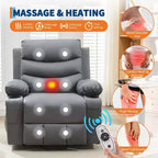 Fauteuil inclinable releveur pour personnes âgées, avec massage et chauffage, canapé simple pour salon, fauteuil d'appoint inclinable à 135°, 2 porte-gobelets et poches latérales