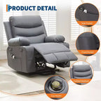 Fauteuil inclinable releveur pour personnes âgées, avec massage et chauffage, canapé simple pour salon, fauteuil d'appoint inclinable à 135°, 2 porte-gobelets et poches latérales