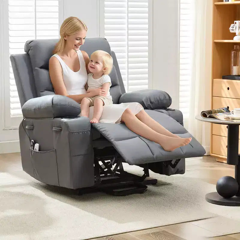 Fauteuil inclinable releveur pour personnes âgées, avec massage et chauffage, canapé simple pour salon, fauteuil d'appoint inclinable à 135°, 2 porte-gobelets et poches latérales