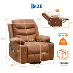 Fauteuil inclinable releveur pour personnes âgées, avec massage et chauffage, canapé simple pour salon, fauteuil d'appoint inclinable à 135°, 2 porte-gobelets et poches latérales