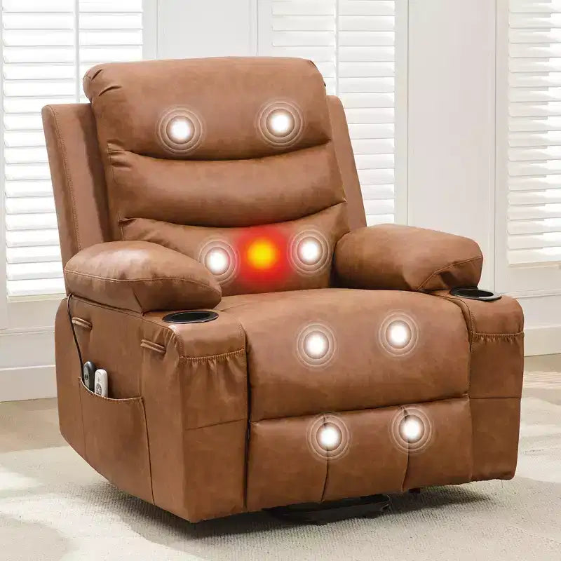 Fauteuil inclinable releveur pour personnes âgées, avec massage et chauffage, canapé simple pour salon, fauteuil d'appoint inclinable à 135°, 2 porte-gobelets et poches latérales