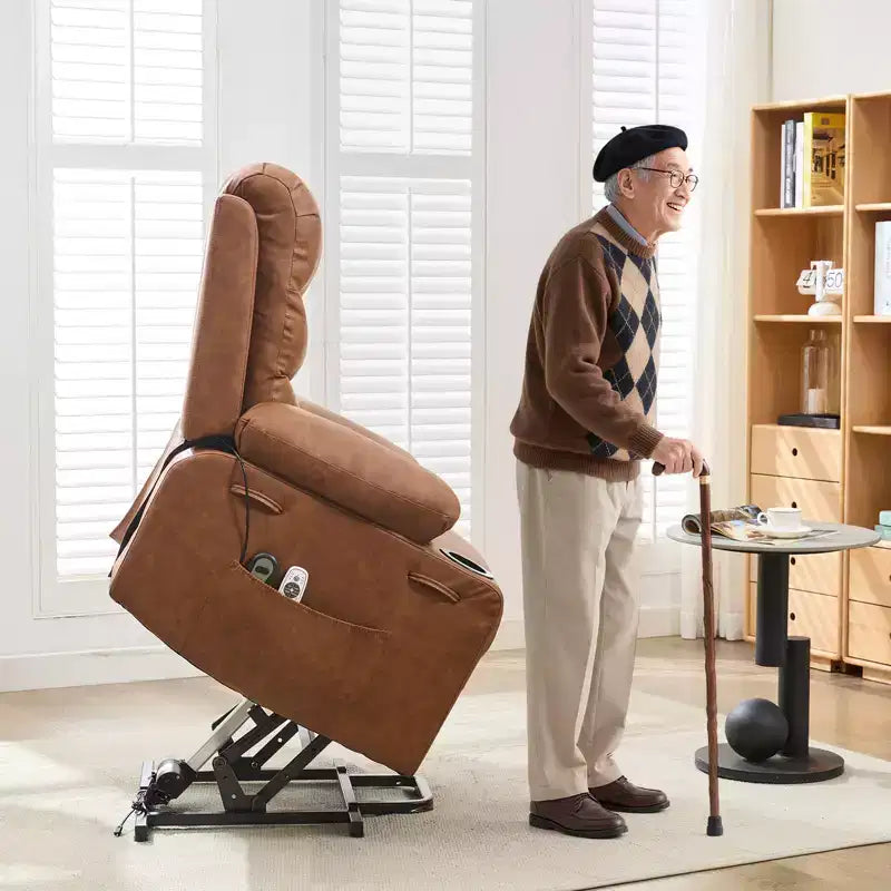 Fauteuil inclinable releveur pour personnes âgées, avec massage et chauffage, canapé simple pour salon, fauteuil d'appoint inclinable à 135°, 2 porte-gobelets et poches latérales