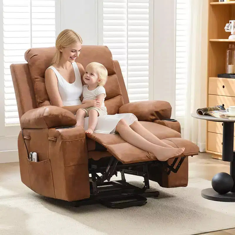 Fauteuil inclinable releveur pour personnes âgées, avec massage et chauffage, canapé simple pour salon, fauteuil d'appoint inclinable à 135°, 2 porte-gobelets et poches latérales