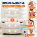 Fauteuil inclinable releveur pour personnes âgées, avec massage et chauffage, canapé simple pour salon, fauteuil d'appoint inclinable à 135°, 2 porte-gobelets et poches latérales