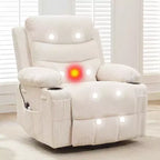 Fauteuil inclinable releveur pour personnes âgées, avec massage et chauffage, canapé simple pour salon, fauteuil d'appoint inclinable à 135°, 2 porte-gobelets et poches latérales