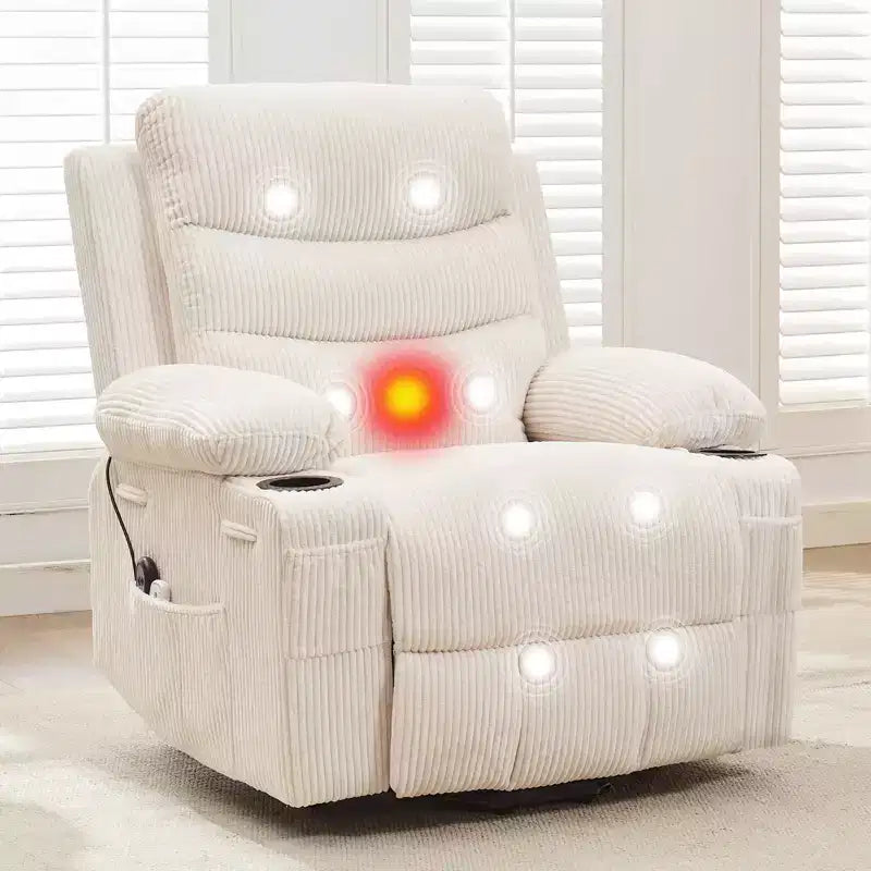 Fauteuil inclinable releveur pour personnes âgées, avec massage et chauffage, canapé simple pour salon, fauteuil d'appoint inclinable à 135°, 2 porte-gobelets et poches latérales