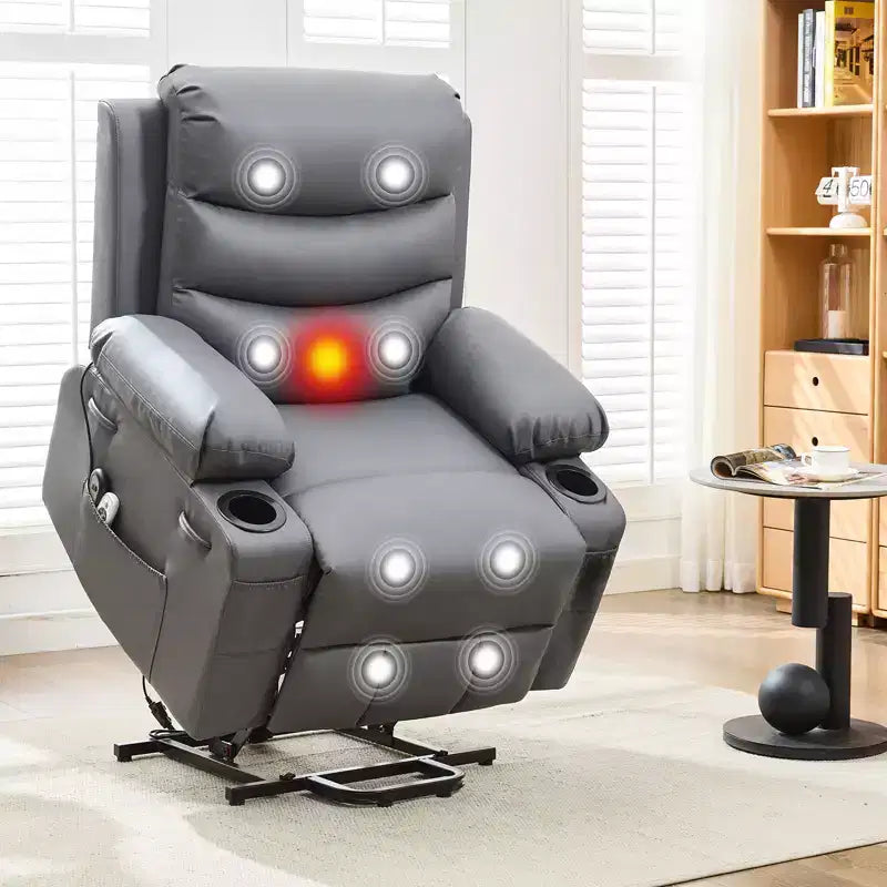 Fauteuil inclinable releveur pour personnes âgées, avec massage et chauffage, canapé simple pour salon, fauteuil d'appoint inclinable à 135°, 2 porte-gobelets et poches latérales
