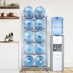 Support à bidons d'eau à 5 niveaux et double rangée pour 10 bouteilles, 3-5 gallons, en fonte robuste, capacité de 190 kg, gris argenté