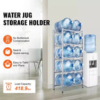 Support à bidons d'eau à 5 niveaux et double rangée pour 10 bouteilles, 3-5 gallons, en fonte robuste, capacité de 190 kg, gris argenté