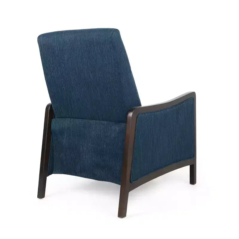 Fauteuil inclinable contemporain en tissu avec mécanisme de poussée, cadre en bois de bouleau, style mi-siècle