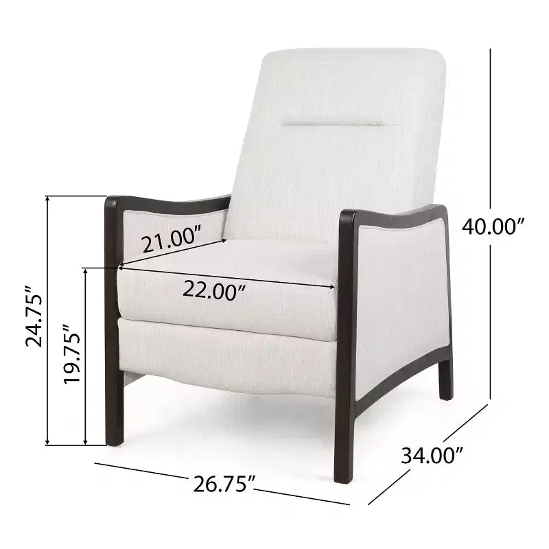 Fauteuil inclinable contemporain en tissu avec mécanisme de poussée, cadre en bois de bouleau, style mi-siècle