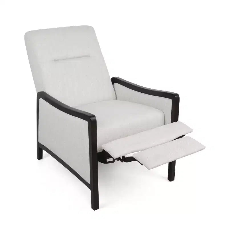 Fauteuil inclinable contemporain en tissu avec mécanisme de poussée, cadre en bois de bouleau, style mi-siècle