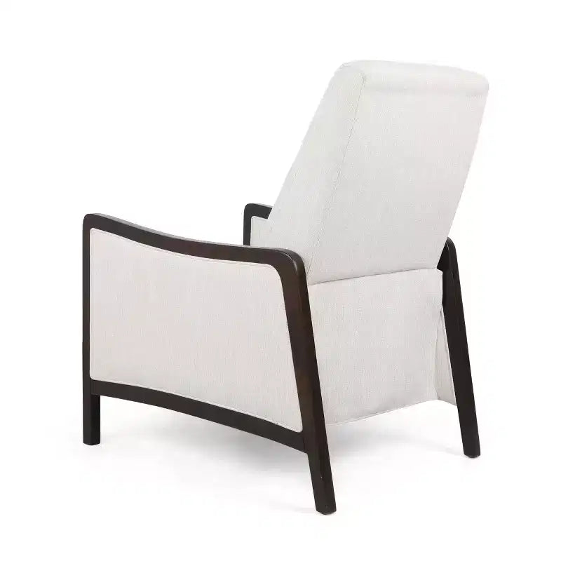 Fauteuil inclinable contemporain en tissu avec mécanisme de poussée, cadre en bois de bouleau, style mi-siècle