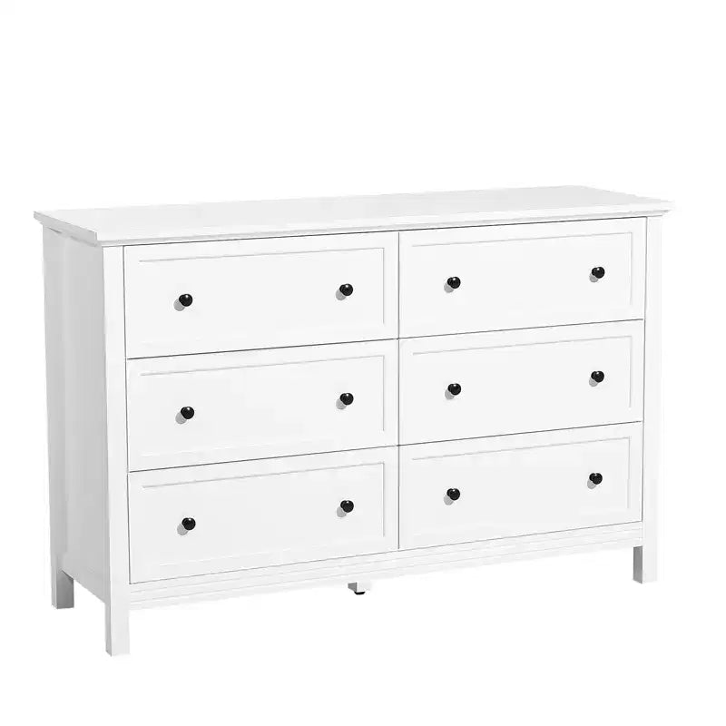 VEVOR 6 Drawer Dresser, Wooden Chest of Drawers with Sliding and Anti-tip Device, Retro Minimalist Dresser Chest, Closet Storage TV Stand, White