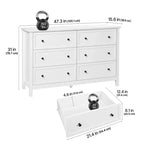Commode en bois à 6 tiroirs avec dispositif anti-basculement, commode et meuble TV rétro minimaliste, blanc
