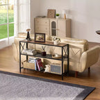 Table console étroite de 105,9 cm, table d'entrée et de couloir à 3 niveaux, cadre en métal, plateau en MDF, noir