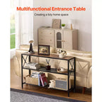 Table console étroite de 105,9 cm, table d'entrée et de couloir à 3 niveaux, cadre en métal, plateau en MDF, noir