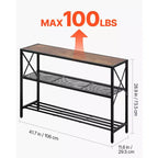 Table console étroite de 105,9 cm, table d'entrée et de couloir à 3 niveaux, cadre en métal, plateau en MDF, noir