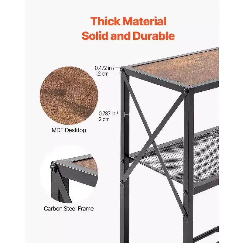 Table console étroite de 105,9 cm, table d'entrée et de couloir à 3 niveaux, cadre en métal, plateau en MDF, noir