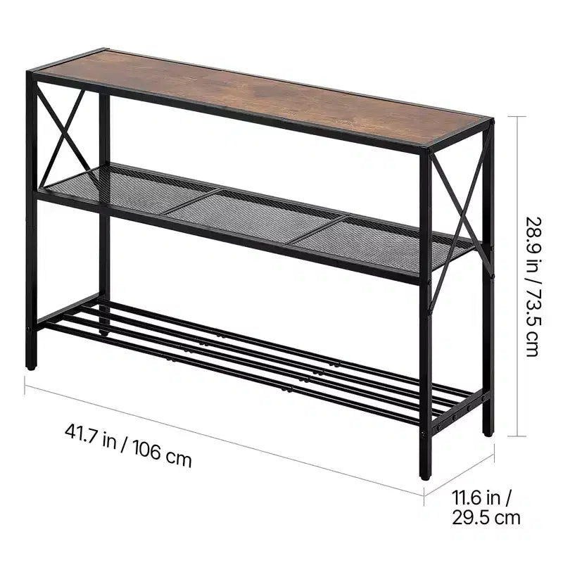 Table console étroite de 105,9 cm, table d'entrée et de couloir à 3 niveaux, cadre en métal, plateau en MDF, noir