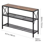 Table console étroite de 105,9 cm, table d'entrée et de couloir à 3 niveaux, cadre en métal, plateau en MDF, noir