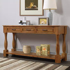 Table console de 160 cm de style Mid-Century avec 3 tiroirs et étagère ouverte, cadre en pin massif, plateau en MDF, 100 kg