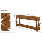 Table console de 160 cm de style Mid-Century avec 3 tiroirs et étagère ouverte, cadre en pin massif, plateau en MDF, 100 kg