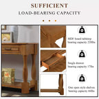 Table console de 160 cm de style Mid-Century avec 3 tiroirs et étagère ouverte, cadre en pin massif, plateau en MDF, 100 kg