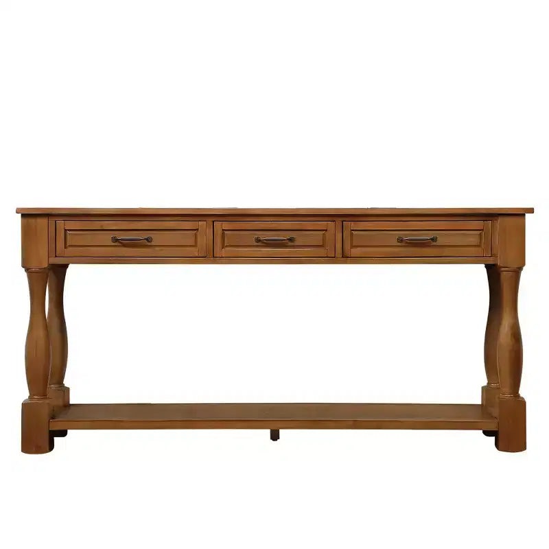 Table console de 160 cm de style Mid-Century avec 3 tiroirs et étagère ouverte, cadre en pin massif, plateau en MDF, 100 kg