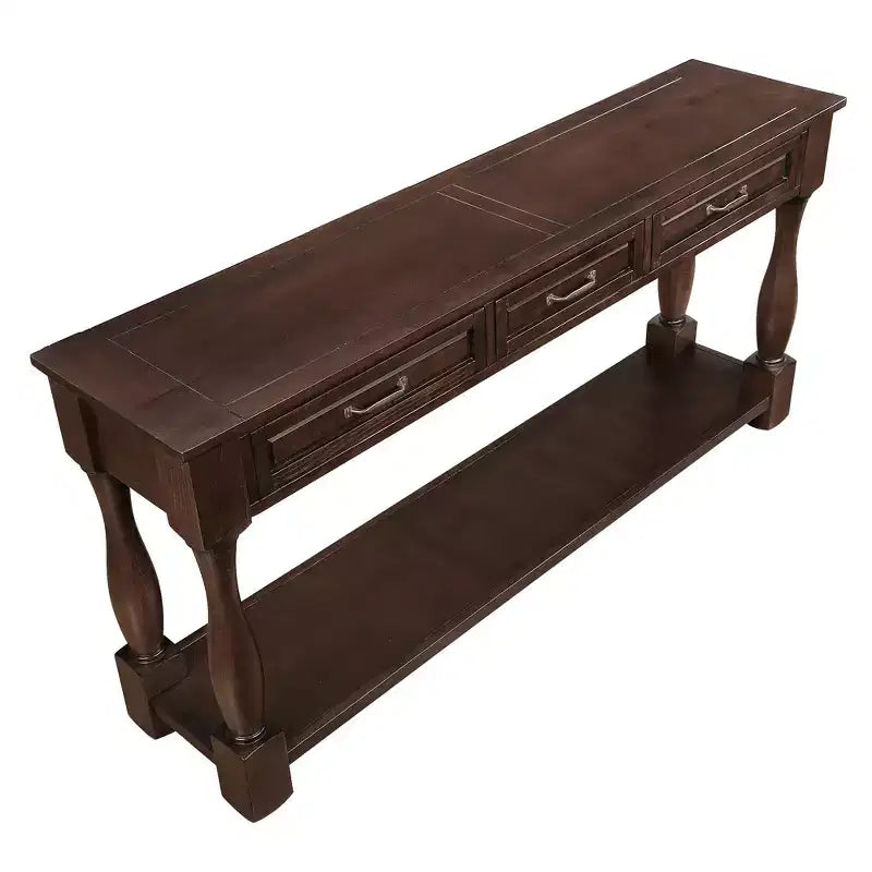 Table console de 160 cm de style Mid-Century avec 3 tiroirs et étagère ouverte, cadre en pin massif, plateau en MDF, 100 kg