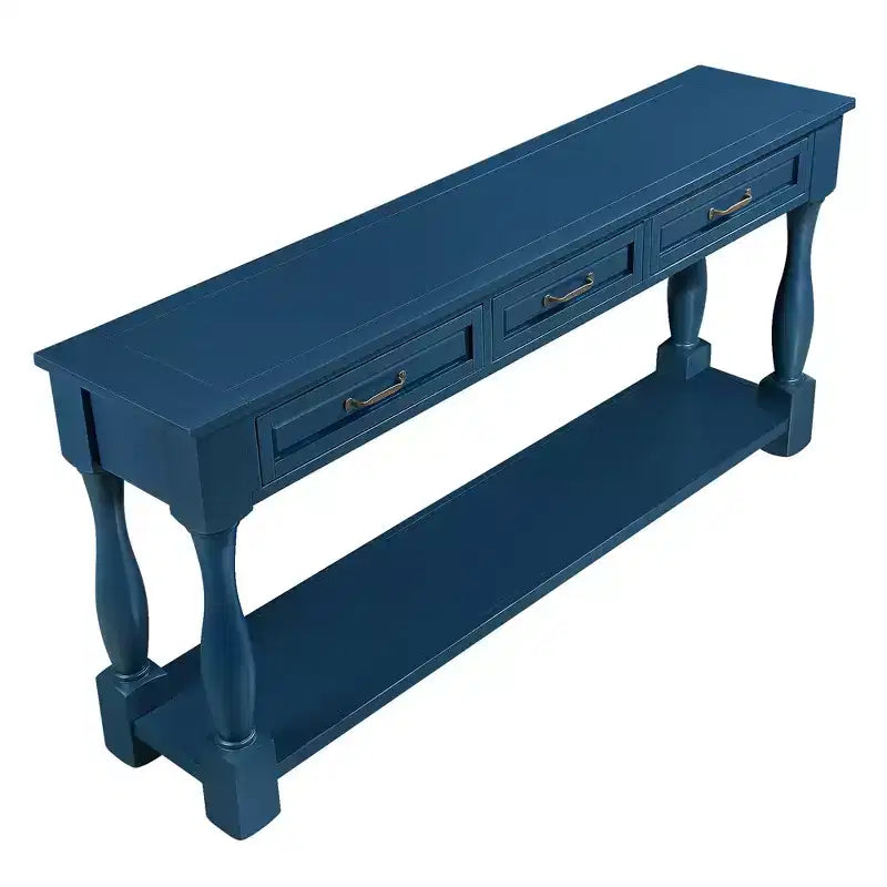 Table console de 160 cm de style Mid-Century avec 3 tiroirs et étagère ouverte, cadre en pin massif, plateau en MDF, 100 kg