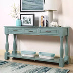 Table console de 160 cm de style Mid-Century avec 3 tiroirs et étagère ouverte, cadre en pin massif, plateau en MDF, 100 kg