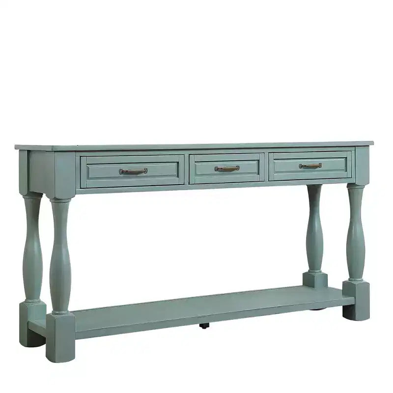 Table console de 160 cm de style Mid-Century avec 3 tiroirs et étagère ouverte, cadre en pin massif, plateau en MDF, 100 kg