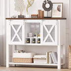 Meuble bar à vin avec porte coulissante de style grange, buffet de cuisine rustique avec porte-bouteilles et porte-verres, meuble de rangement pour spiritueux pour salle à manger, blanc