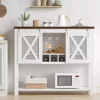 Meuble bar à vin avec porte coulissante de style grange, buffet de cuisine rustique avec porte-bouteilles et porte-verres, meuble de rangement pour spiritueux pour salle à manger, blanc