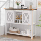 Meuble bar à vin avec porte coulissante de style grange, buffet de cuisine rustique avec porte-bouteilles et porte-verres, meuble de rangement pour spiritueux pour salle à manger, blanc