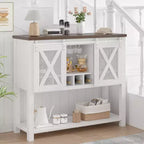 Meuble bar à vin avec porte coulissante de style grange, buffet de cuisine rustique avec porte-bouteilles et porte-verres, meuble de rangement pour spiritueux pour salle à manger, blanc