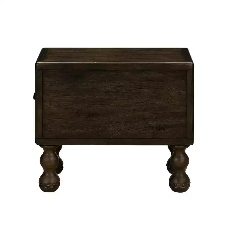 Table d'appoint rustique en pin massif avec tiroir de rangement, plateau en placage de chêne, finition expresso, 80 kg