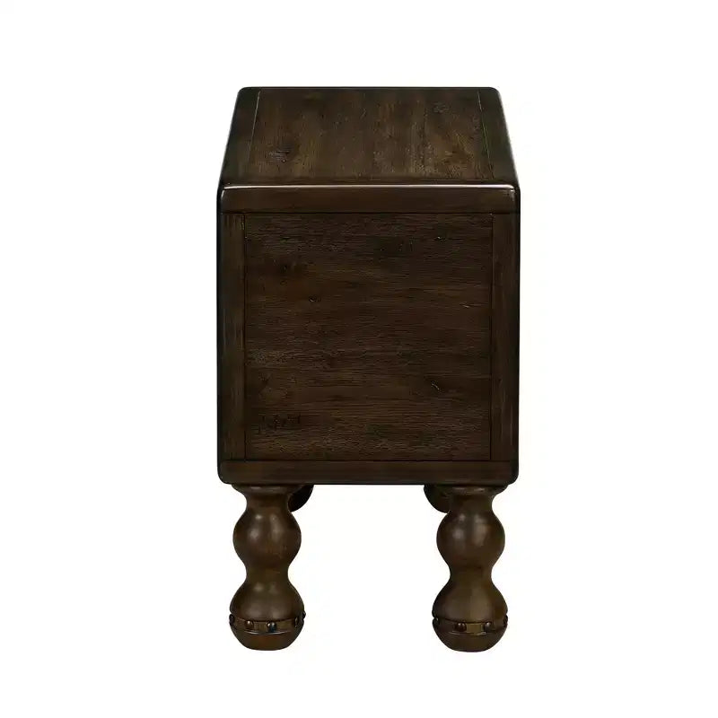 Table d'appoint rustique en pin massif avec tiroir de rangement, plateau en placage de chêne, finition expresso, 80 kg