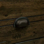 Table d'appoint rustique en pin massif avec tiroir de rangement, plateau en placage de chêne, finition expresso, 80 kg
