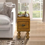 Table d'appoint rustique en pin massif avec tiroir de rangement, plateau en placage de chêne, finition expresso, 80 kg
