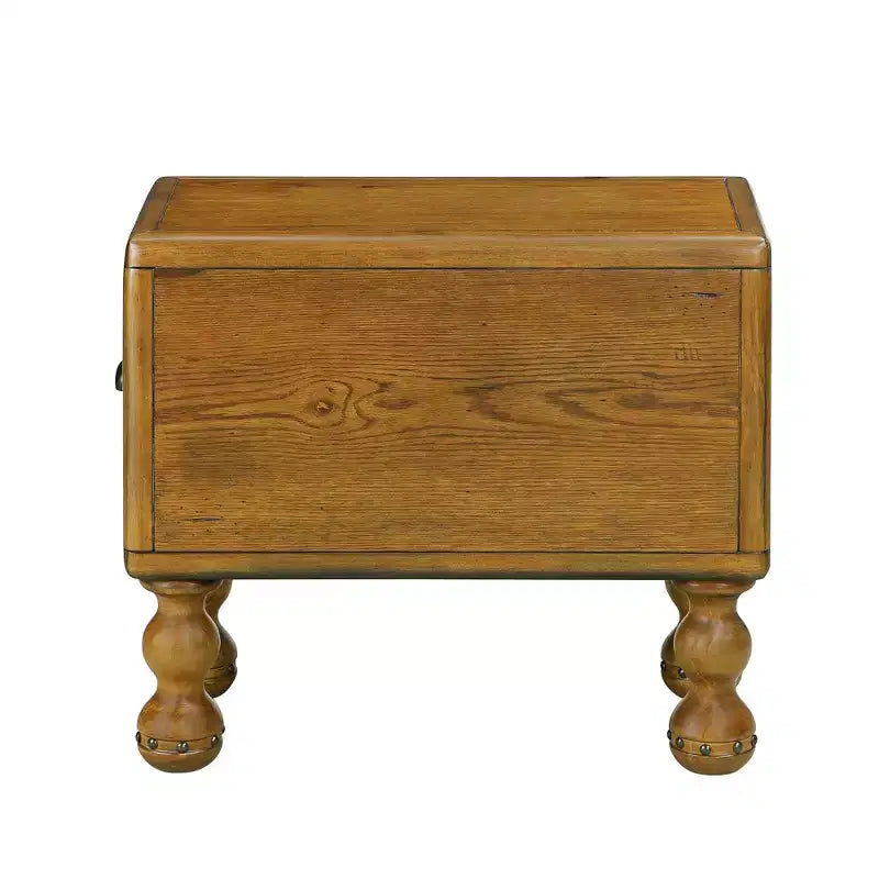 Table d'appoint rustique en pin massif avec tiroir de rangement, plateau en placage de chêne, finition expresso, 80 kg