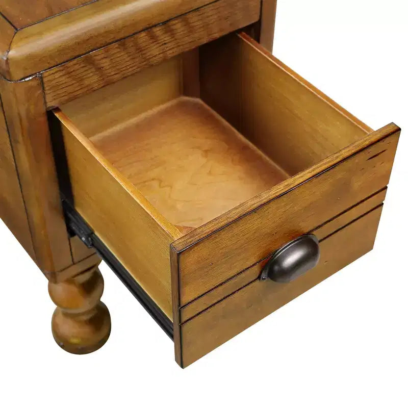 Table d'appoint rustique en pin massif avec tiroir de rangement, plateau en placage de chêne, finition expresso, 80 kg