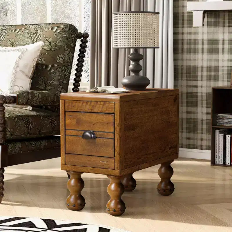 GDFStudio Coulee Rustic Solid Wood End Table with Drawer