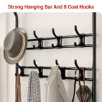 Porte-manteau d'entrée étroit 4-en-1 avec banc à chaussures, étagères et patères (8 crochets), barre de suspension